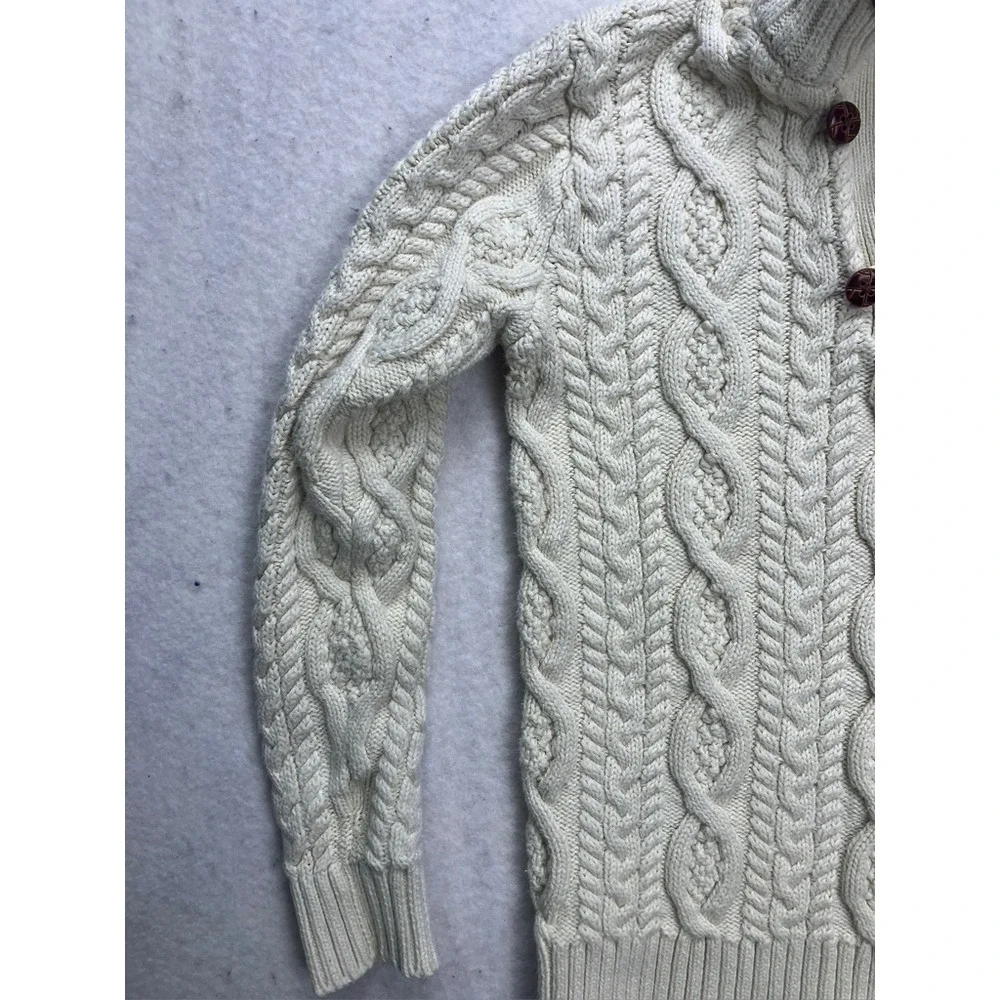 Hope & Henry Cable Knit Sweater Kids S Cream Mock Neck‎ Button 18FLB305